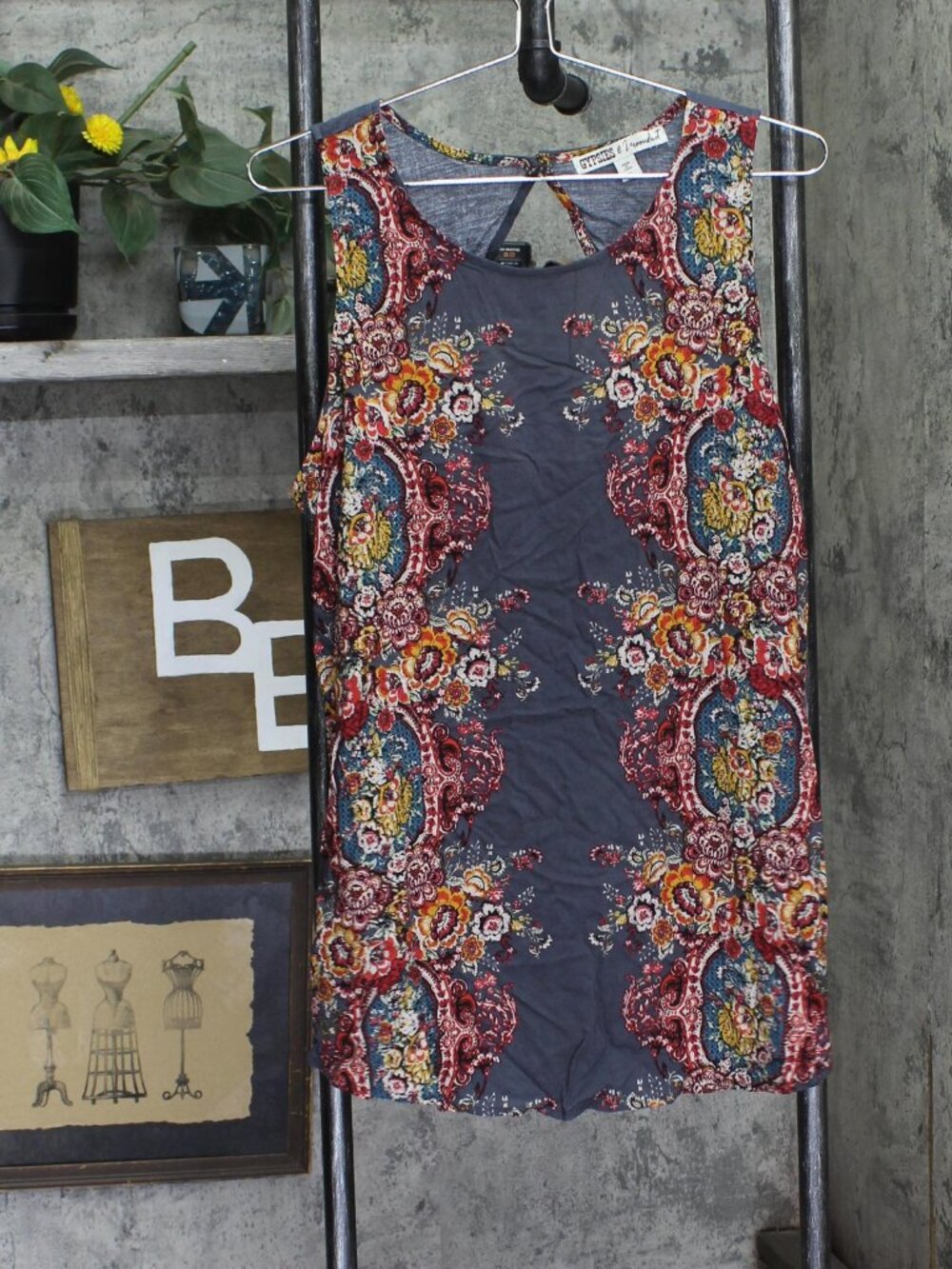 Gypsies & Moondust Gray Gypsies Moondust Juniors Mirror Print Tunic Sz XL